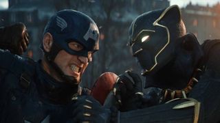 Marvel 1943: Rise of Hydra trailer still - Captain America and Black Panther face to face, about to fight