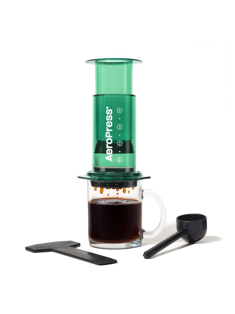Green AeroPress coffee maker