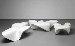 Set of three 'Bianco Covelano' low tables, from the 'Mercuric' collection, by Zaha Hadid,