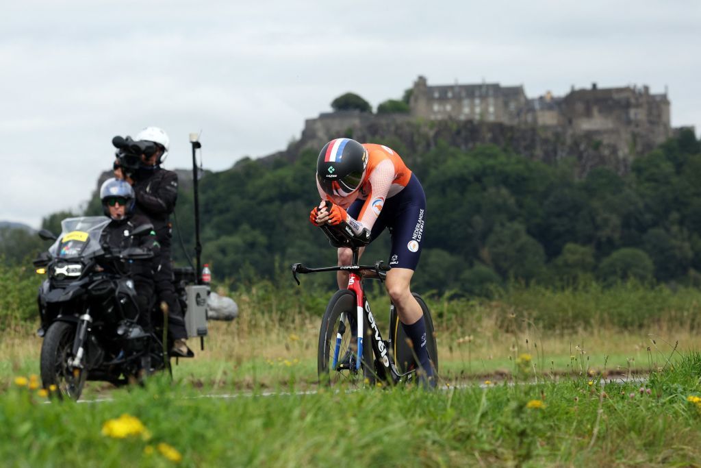 Netherlands Riejanne Markus takes part in the womens Individual Time Trial in Stirling during the UCI Cycling World Championships in Scotland on August 10 2023 Photo by Adrian DENNIS AFP Photo by ADRIAN DENNISAFP via Getty Images