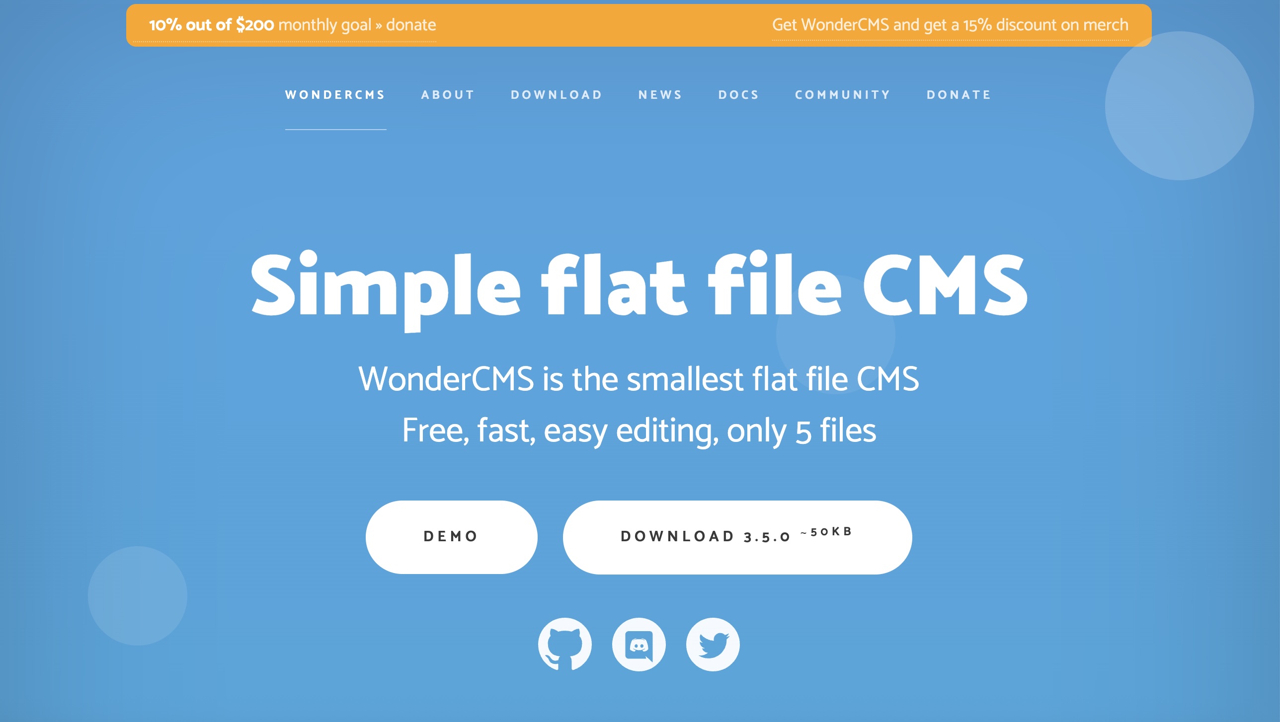 The WonderCMS homepage