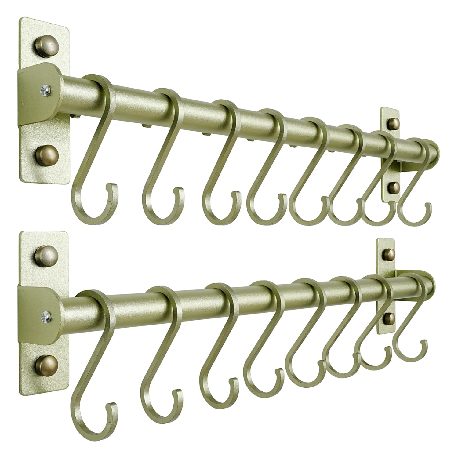 A set of two green utensil rails