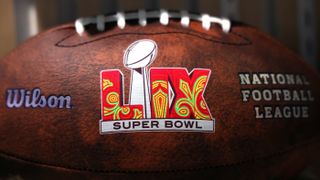 NEW ORLEANS, LOUISIANA - FEBRUARY 07: A detail of footballs at the NFL Experience fan festival ahead of Super Bowl LIX on February 9, 2025 in New Orleans, Louisiana.