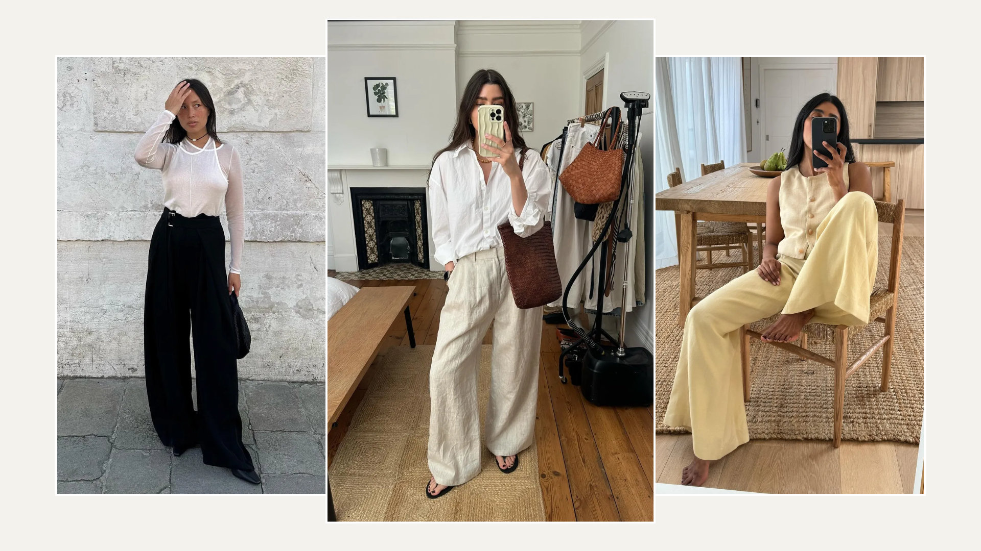 An image of tops that go with wide-leg trousers.