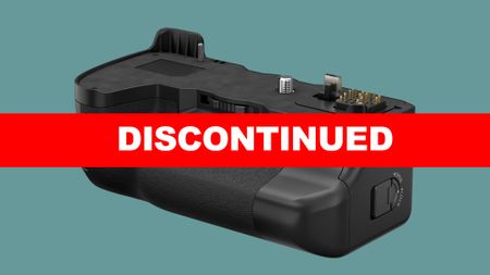 A photo of the Fujifilm VG-XH vertical battery girp for the X-H2 and X-H2S with the words discontinued