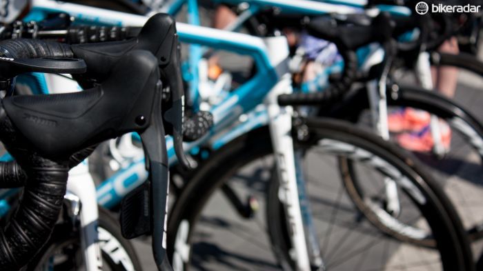 Previously we've only seen select team members on SRAM's electronic groupset. At the Tour, the whole AG2R team is loaded up for wireless shifting
