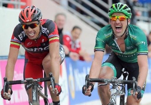 S&eacute;bastien Turgot (Europcar), left, outsprinted Alessandro Ballan (BMC) for second place.
