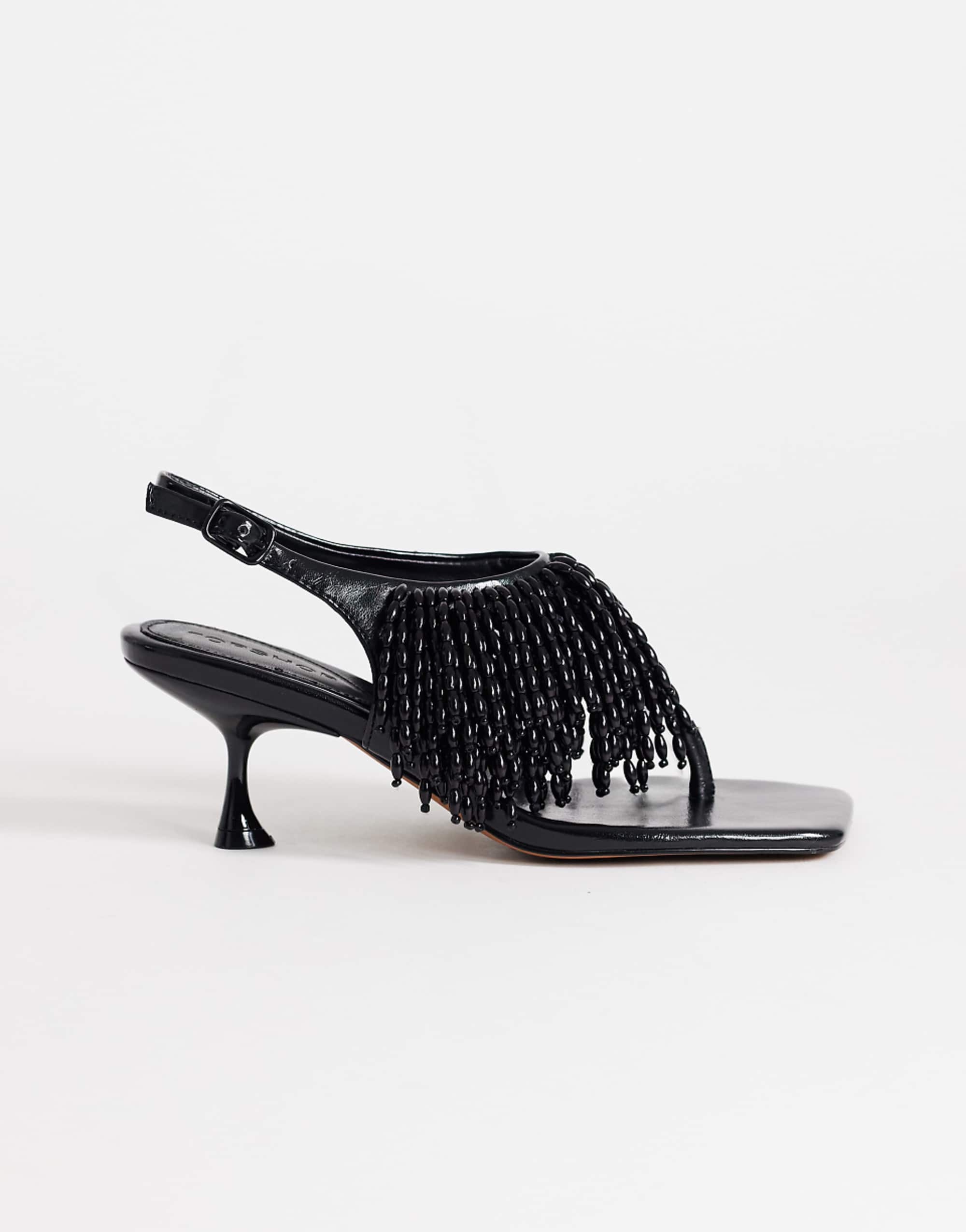 Topshop Night Beaded Toe Thong Heeled Sandal in Black