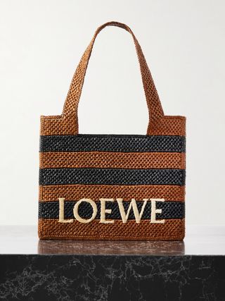 + Paula's Ibiza Medium Embroidered Striped Raffia Tote