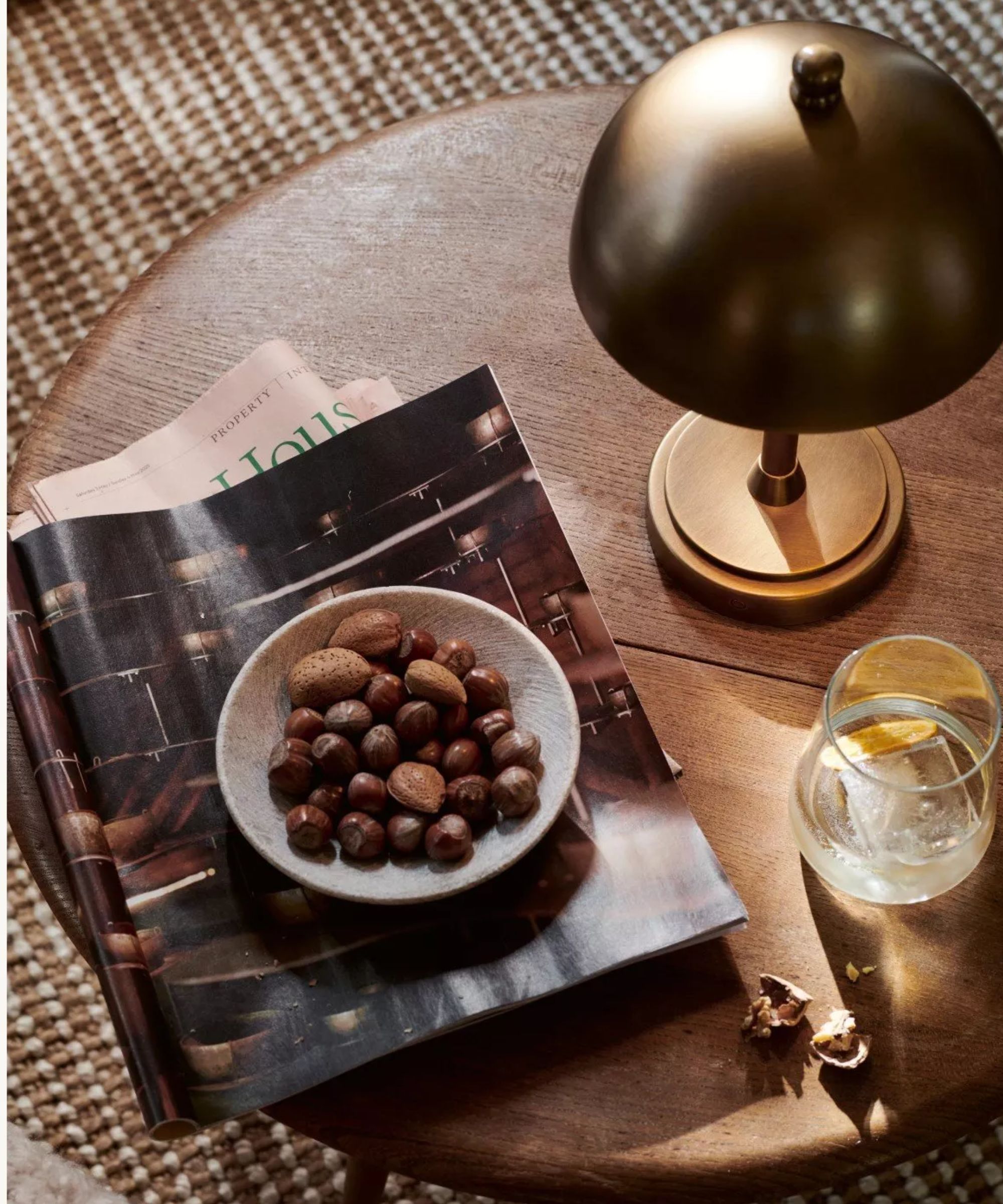 Side table with portable lamp