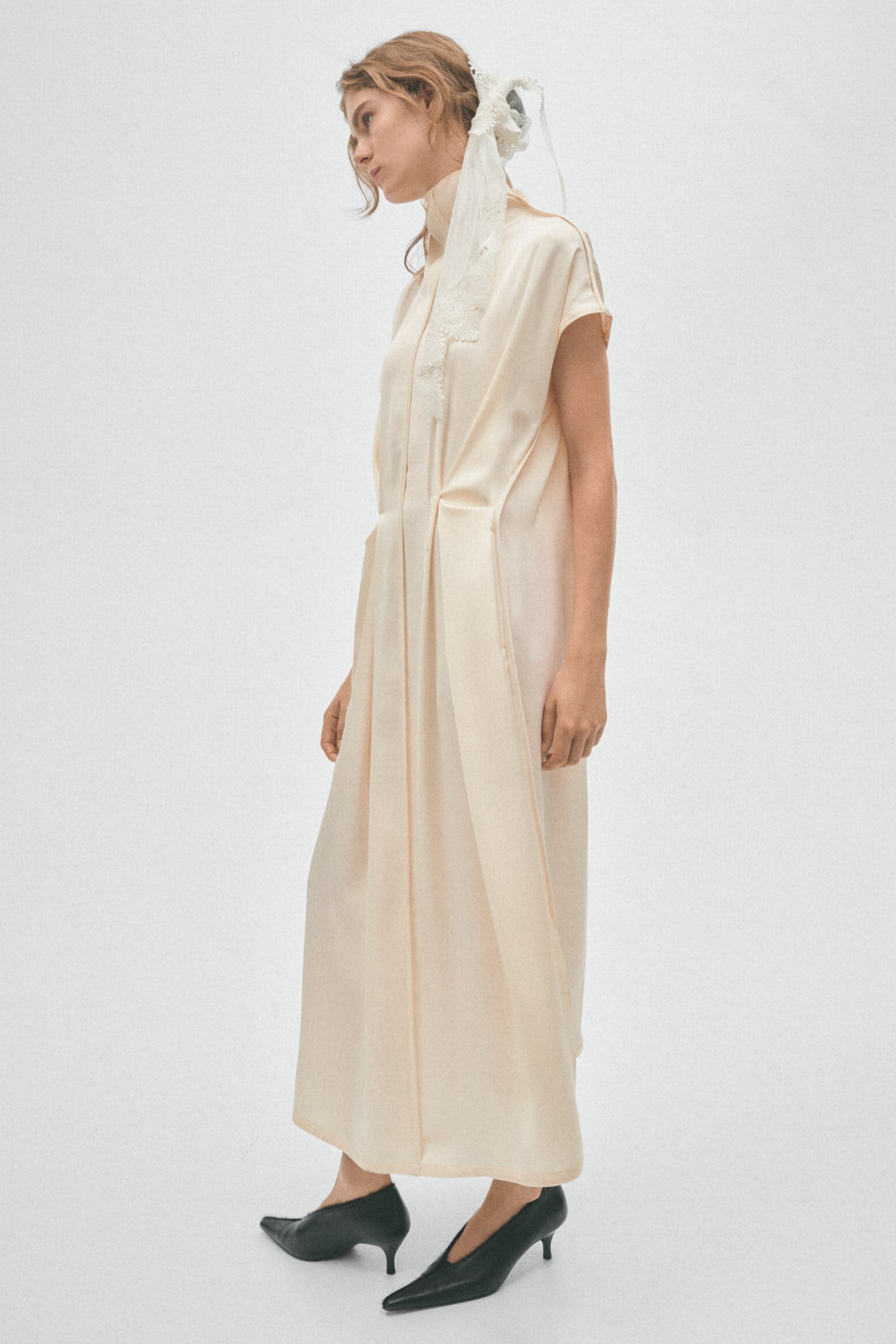 High-Collar Satin Dress