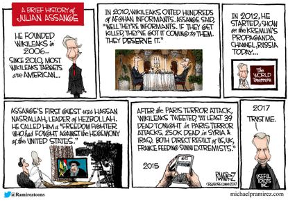 Political cartoon U.S. Julian Assange history