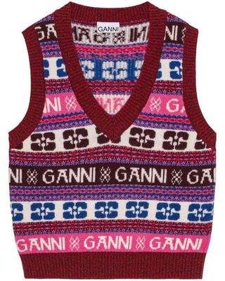 Ganni, Women's Red Logo Wool Vest