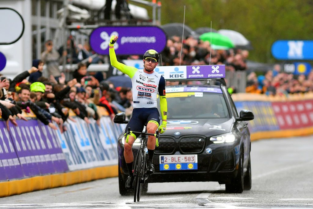 SCHOTEN BELGIUM APRIL 06 Alexander Kristoff of Norway and Team Intermarch Wanty Gobert Matriaux celebrates winning during the 110th Scheldeprijs 2022 Mens Elite a 1987km one day race from Terneuzen to Schoten SP22 on April 06 2022 in Schoten Belgium Photo by Luc ClaessenGetty Images