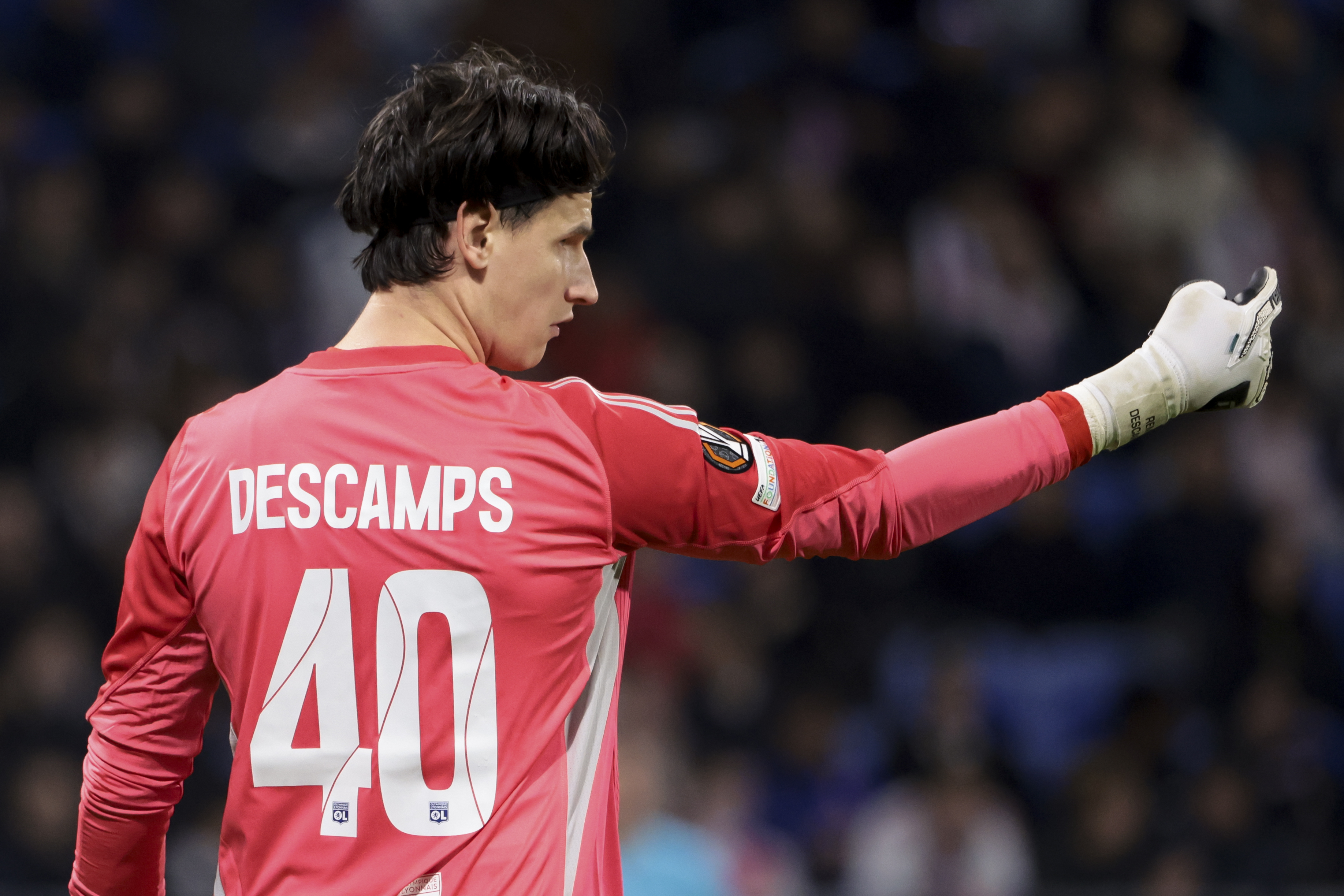 Lyon goalkeeper Remy Descamps during the UEFA Europa League 2025/26 League Phase MD6 football match between Olympique Lyonnais (OL, Lyon) and Go Ahead Eagles (Deventer) at Groupama Stadium, OL Stadium on December 11, 2025 in Decines-Charpieu near Lyon, France.