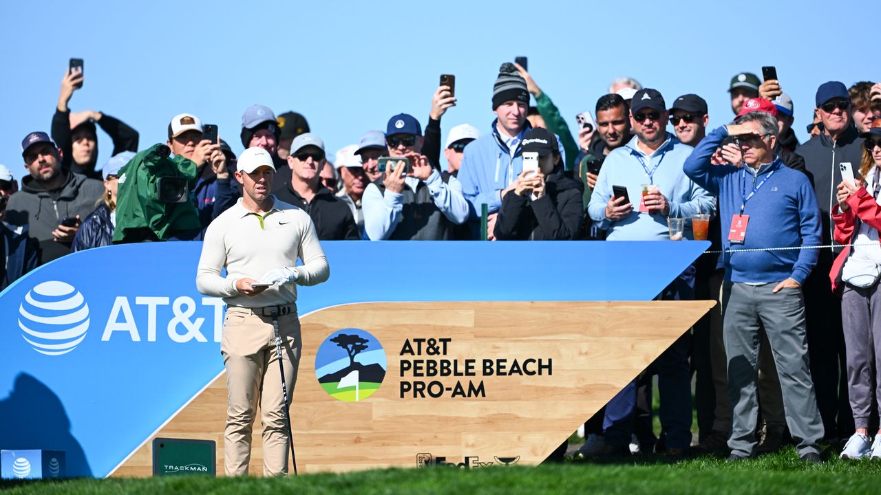 Rory McIlroy tees off during the 2024 AT&amp;T Pebble Beach Pro-Am