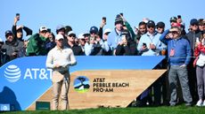 Rory McIlroy tees off during the 2024 AT&T Pebble Beach Pro-Am