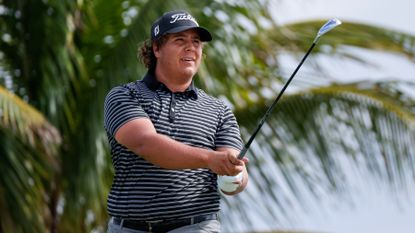 Aldrich Potgieter of South Africa hits a tee shot on the fifth hole during the first round of The Bahamas Great Abaco Classic at The Abaco Club 