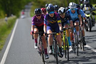 SCHMOLLN GERMANY MAY 25 Amy Pieters of Netherlands and Team SD Worx Alexis Ryan of United States and Team Canyon SRAM Racing Kristen Faulkner of United States and Team Tibco Silicon Valley Bank in the Breakaway during the 34th Internationale LOTTO Thringen Ladies Tour 2021 Stage 1 a 899km stage from Schmolln to Schmolln ltlt2021 lottothueringenladiestour womencycling on May 25 2021 in Schmolln Germany Photo by Luc ClaessenGetty Images