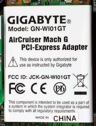 A Gigabyte AirCruiser Mach G wireless adapter provides WiFi access.