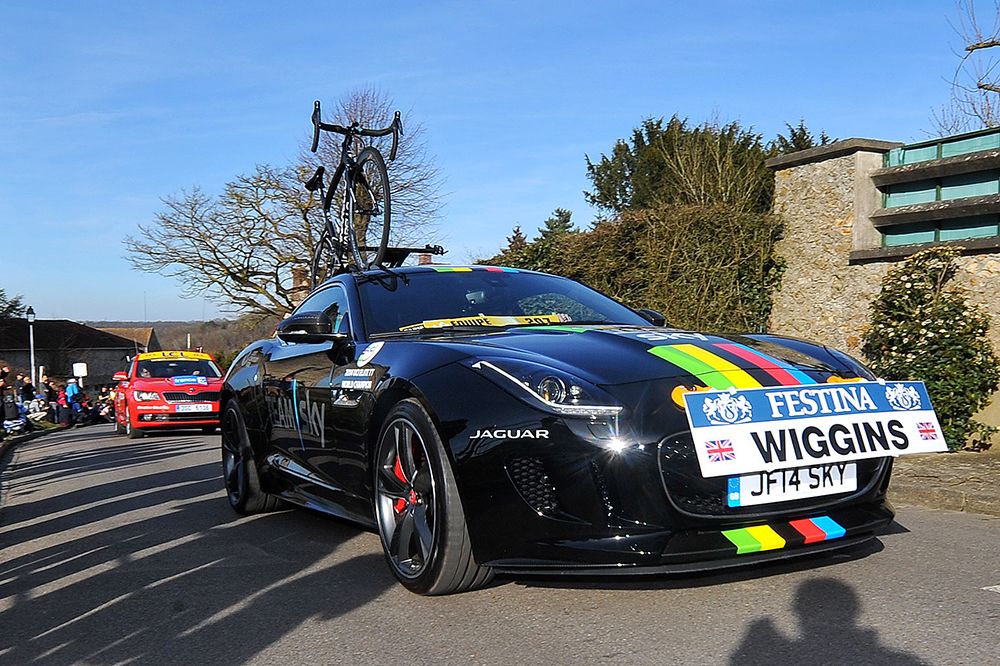 A rainbow edition Team Sky Jaguar for Bradley Wiggins today