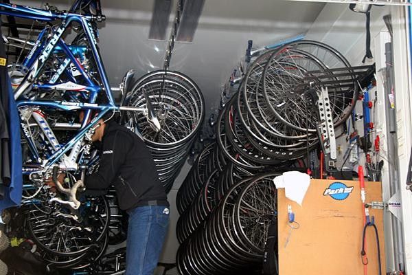 Inside the bike bus.
