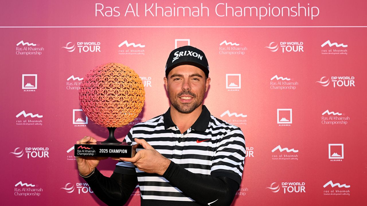 Alejandro Del Rey poses with the 2025 Ras Al Khaimah Championship trophy