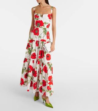 Floral Tiered Cotton-Blend Poplin Maxi Dress