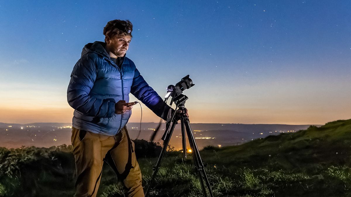 Astrophotographer Josh Dury on location at twilight