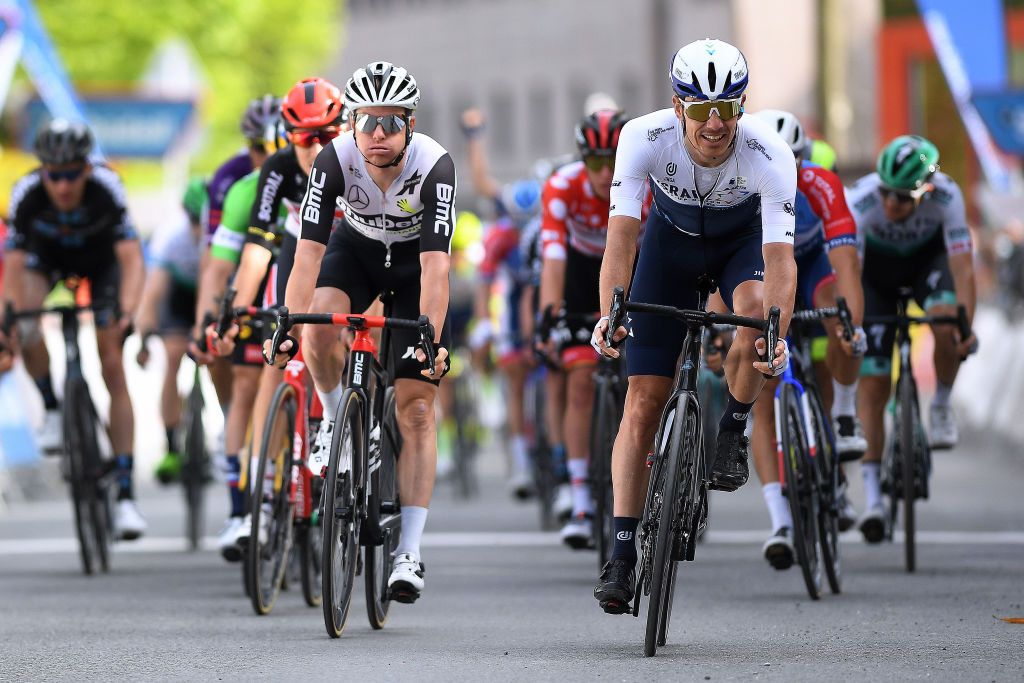 ONDARROA SPAIN APRIL 09 Arrival Simon Clarke of Australia and Team Qhubeka Assos Daryl Impey of South Africa and Team Israel StartUp Nation during the 60th ItzuliaVuelta Ciclista Pais Vasco 2021 Stage 5 a 1602km stage from Hondarribia to Ondarroa itzulia ehitzulia on April 09 2021 in Ondarroa Spain Photo by David RamosGetty Images