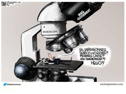 Political Cartoon U.S. Big government privacy violation unreasonable search and seizure