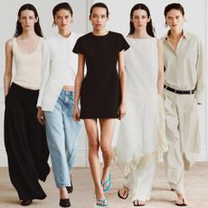 fashion collage of Zara ZW collection model shots with spring and summer 2026 outfits that look like The Row, Khaite or Toteme 