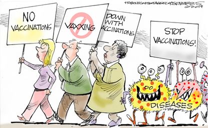 Political Cartoon U.S. Anti-Vaxxers diseases children public health science misinformation