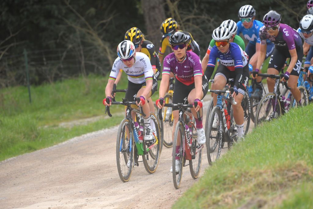 Anna Van Der Breggen (SD Worx) rides on the front)