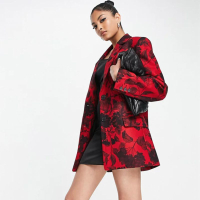 Brushed Oversized Blazer In Red Winter Floral Print $107 (£75