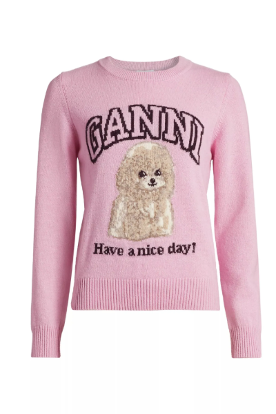Ganni, Poodle Wool-Blend Crewneck Sweater