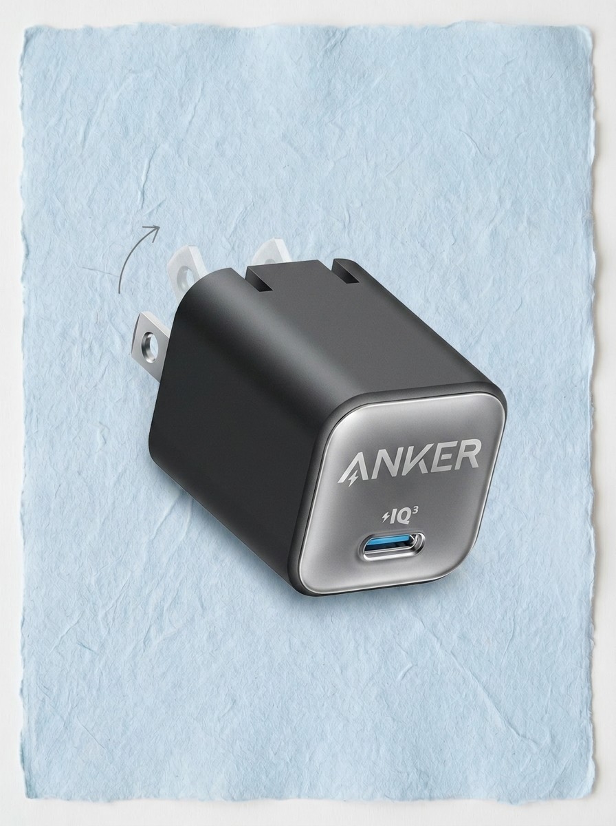 Anker office tech on a textured pale blue background