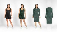 A Walmart online model models four outfits