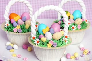 easter cupcakes: easter basket cupcakes