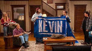 From left: Annie Murphy as Allison, Brian Howe as Pete, Alex Bonifer as Neil, Eric Petersen as Kevin, and Mary Hollis Inboden as Patty in AMC's 'Kevin Can F*** Himself'