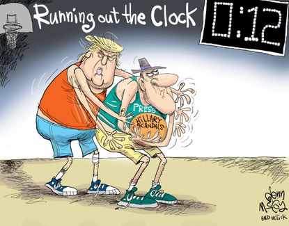 Political cartoon U.S. 2016 election press Hillary Clinton scandals