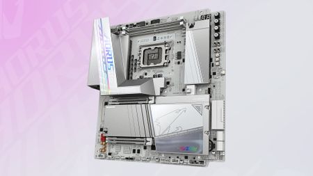 A promotional image of the Gigabyte Z890 Aorus Tachyon Duo X Ice motherboard