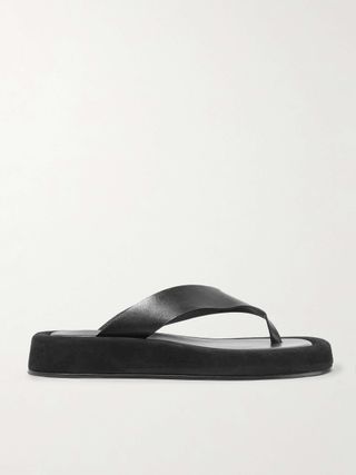 Ginza Leather and Suede Platform Flip Flops