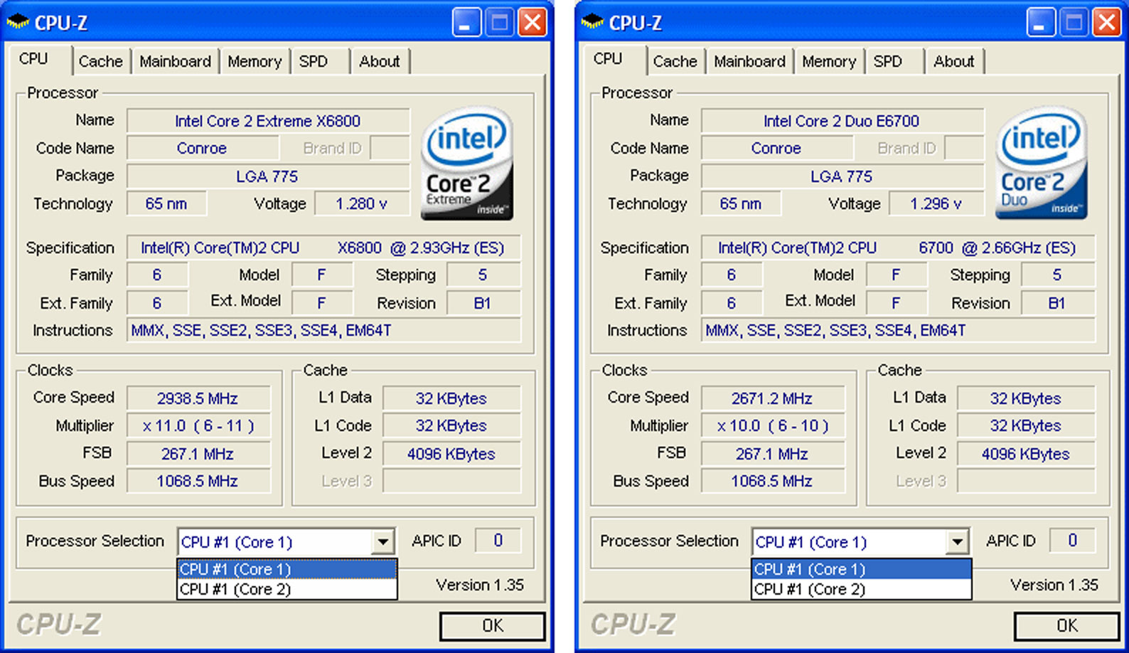 Intel Core 2 Duo CPUs