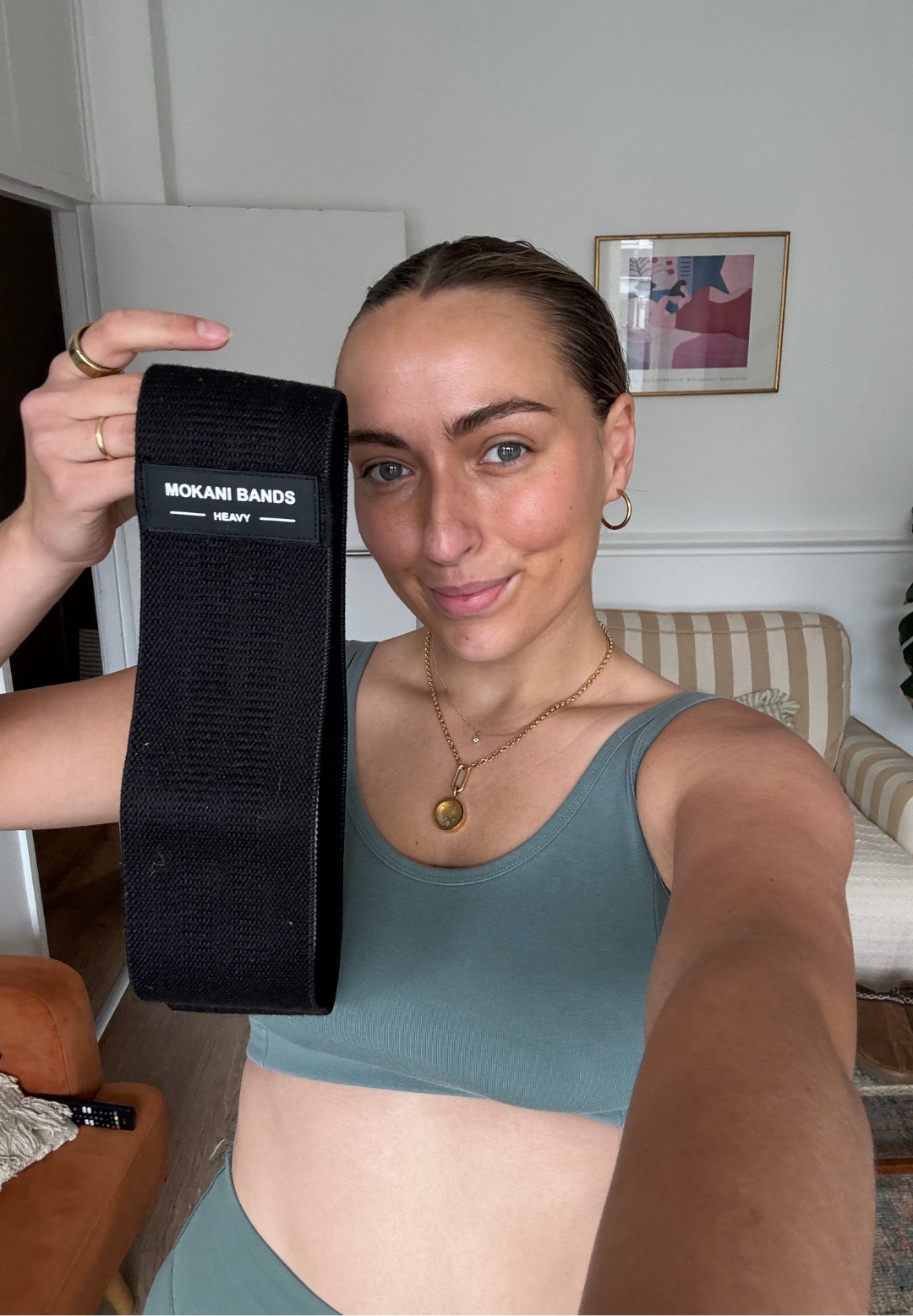 Georgia holds up a resistance band