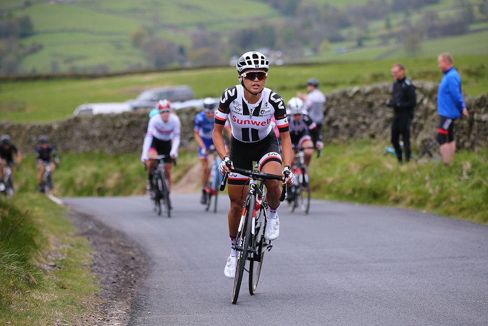 Coryn River climbs during Tour de Yorkshire