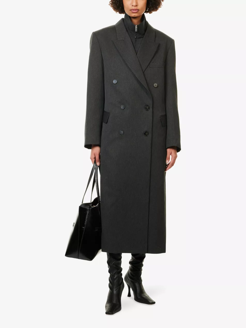 Jane Double-Breasted Woven Long Coat - Xxs