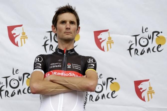 Fr&auml;nk Schleck was looking serious at the presentation of the Tour de France in Li&egrave;ge