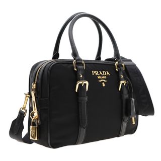 Prada Satchel Shoulder Bag Bauletto Black Nylon & Saffiano Leather New