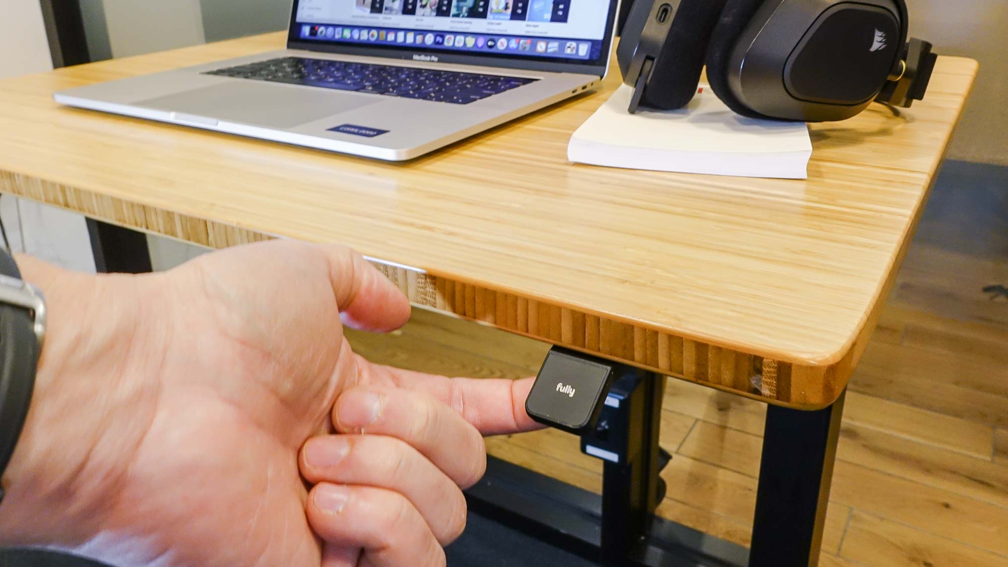 Fully Jarvis Bamboo standing desk settings button